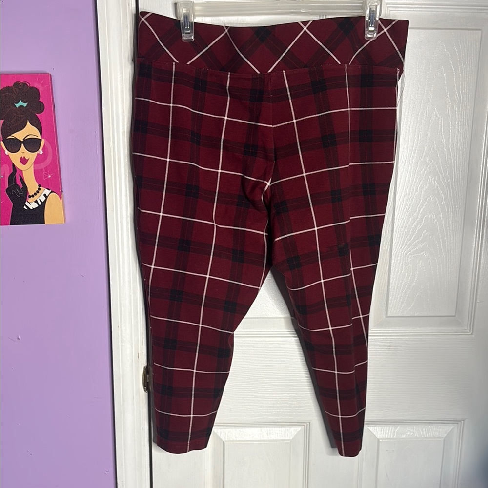 Torrid Red Plaid Ponte Stretch Pull-On Crop Pants - Picture 8 of 10